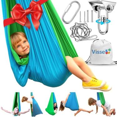 Imagem de Balanço sensorial para crianças em ambientes internos – Terapia calmante Casulo Swing 360° Hardware – Comporta 99,8 kg – Rede sensorial interna e externa – autismo TDAH SPD Suporte sensorial confiável