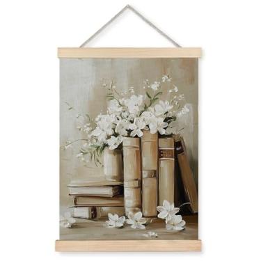 Imagem de Exqcom Decoração de parede de livro floral vintage, pôster de arte de parede Bookish Light Academia, Cottagecore Estético Bookworm, pôsteres de leitura para sala de leitura, sala de aula, sala de aula