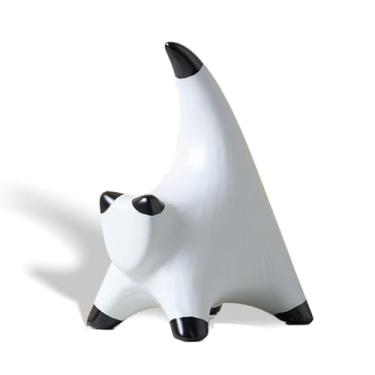 Imagem de Milnnie Estatuetas abstratas de gato de cerâmica – Esculturas modernas de gato de desenho animado listrado preto e branco para decoração de casa, ornamentos de estátua de arte minimalista para sala de