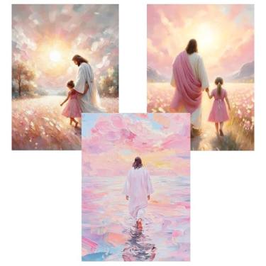 Imagem de BAWKENTON Kit de pintura por números para adultos e crianças, pacote com 3 kits de pintura cristã religiosa por números em tela, kit de pintura de artista de número Jesus por número, faça você mesmo