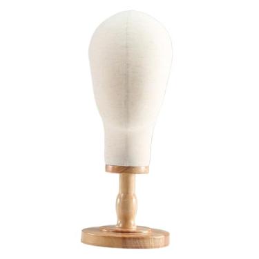 Imagem de oshhni Suporte de madeira multifuncional para cabeça de manequim, chapéus e acessórios de cabeça, com capa de linho, Altura 43cm