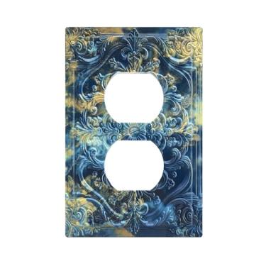 Imagem de Wpshijia Capas de tomada decorativas padrão de mármore dourado azul 3D floral em relevo 1 gangue placa de cobertura de interruptor de luz dupla placa de parede exclusiva capas de placa de interruptor