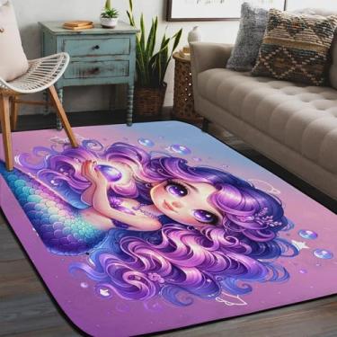 Imagem de Tapete de área para sala de estar, lavável à máquina, roxo, sereia, antiderrapante, tapete macio, para sala de estar, quarto, sala de jantar, berçário, cozinha, decoração de casa