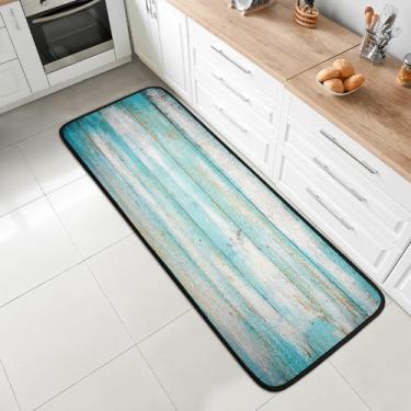 Imagem de 2 x tapete de corredor de 1,8 m, lavável, antiderrapante, tapete de entrada macio, tapetes de cozinha, para corredor, entrada, cozinha, banheiro, lavanderia, quarto, casa, decoração, litoral, azul