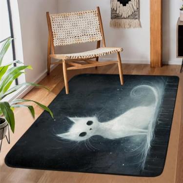 Imagem de Tapete antiderrapante para sala de estar, sala de estar, lavável à máquina, animal, gato branco, tapete antiderrapante, tapete macio para sala de estar, quarto, sala de jantar, berçário, cozinha