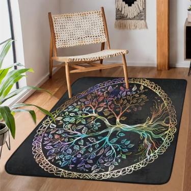 Imagem de Tapete de área para sala de estar, lavável à máquina, árvore da vida, redondo, antiderrapante, tapete macio, para sala de estar, quarto, sala de jantar, berçário, cozinha, decoração de casa