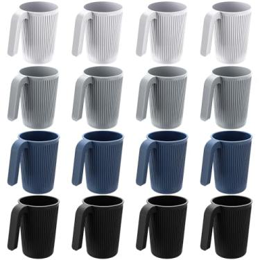 Imagem de Dandat 16 peças de copo de palha de trigo com alça caneca de palha de trigo colorida copos de café de plástico empilháveis 350 ml inquebrável reutilizável caneca de café de plástico lavável na