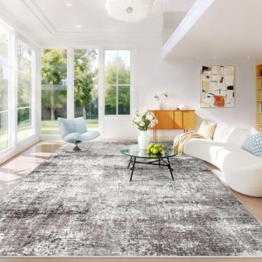 Imagem de Tapetes laváveis para sala de estar 22 x 30 cm: Tapete abstrato neutro macio antiderrapante para quarto, sala de jantar, escritório, sala de jogos (cinza, 2,5 x 30 cm)