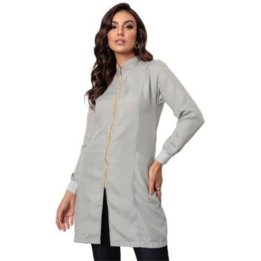 Imagem de Jaleco Feminino Acinturado Zíper Punhos Gorro Cirúrgico Cinza Nice - G