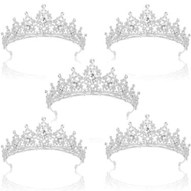 Imagem de CIEHER 5 peças de coroas prateadas para mulheres, tiaras de princesa com coroa de rainha de cristal para formatura, festa de aniversário, fantasia de Halloween
