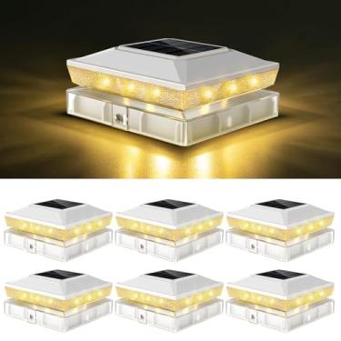 Imagem de vighep Luzes de poste solares 4 x 4 para ambientes externos com 2 modos de cor, pacote com 6 lâmpadas brancas de cerca movida a energia solar, à prova d'água, ajuste de 9 x 9 cm, 4 x 10 cm, postes de