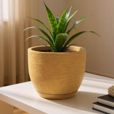 Imagem de Vaso de Polietileno Decorativo Cone Redondo 25x20 cm com ou sem Prato – Jardim Sala e Varanda (Bege Escuro COM prato)
