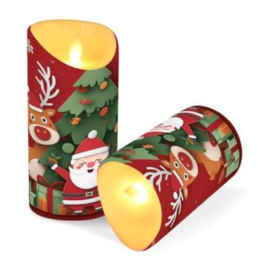 Imagem de Blueangle Pacote com 2 velas de Papai Noel rena boneco de neve sem chama com controle remoto e temporizador, velas LED cintilantes (7,6 cm x 9,9 cm) para decoração de casa, casamento, acampamento (503