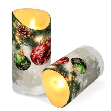 Imagem de Blueangle Pacote com 2 bolas de árvore de Natal velas sem chama com controle remoto e temporizador, velas LED cintilantes (7,6 cm x 9,9 cm) para decoração de casa, casamento, acampamento (755)