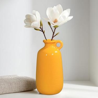 Imagem de Sunddo Vaso de cerâmica amarela para decoração de casa - Vasos decorativos modernos de 25 cm para flores, sala de estar, cozinha, prateleira, entrada e decoração de mesa de centro de mesa