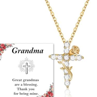 Imagem de Presentes cristãos religiosos para mulheres, presentes de Natal para mãe, irmã, colar com cruz para mulheres com batismo de rosa, comunhão católica, colar banhado a ouro 14 k para filha, neta