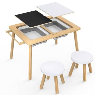 Imagem de Easyego Mesa sensorial infantil com conjunto de cadeiras – mesa educativa infantil para brincar de areia e água com caixas de armazenamento dobráveis, presente ideal para crianças (não inclui rolo de