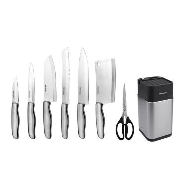 Imagem de Conjunto De Facas Dolche - 8 Peças - Aço Inoxidável Com Cepo/suporte De Facas & Afiador De Facas