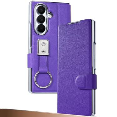 Imagem de LTLMYDAM Capa de couro para Samsung Galaxy Z Fold 7, protetor de tela tudo incluso capa carteira flip mini anel de suporte capa anti-queda, roxo, dobra7