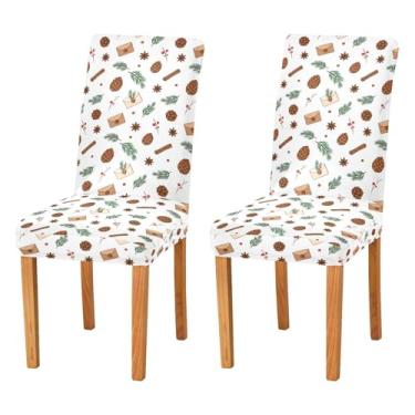 Imagem de Wassud Capas de cadeira de pinha de Natal para sala de jantar, capas de cadeira elásticas, capas de cozinha, laváveis, conjunto de 2