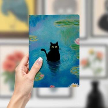 Imagem de Caderno de couro de gato, caderno A5 para anotações de escritório, agenda de 21 x 14,7 cm, agenda de viagem, presente para amantes de gatos, 12