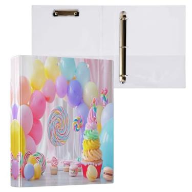 Imagem de Qilmy Organizador de fichário redondo com balão colorido, fichário de 3 anéis com prancheta (tamanho carta A4), fichário fofo para material de escritório escolar 675