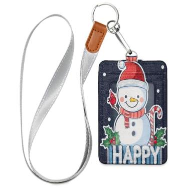 Imagem de Wassud Cordão de couro PU de boneco de neve feliz Natal para crachás de identificação, porta-chaves, porta-crachás, cartões de crédito para escritórios, funcionários estudantes, funcionários
