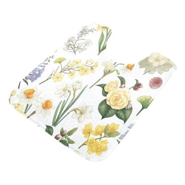 Imagem de Burbuja Tapete de banheiro floral, tapete de banho absorvente de pelúcia macio, base antiderrapante para piso de banheiro, oval em forma de U