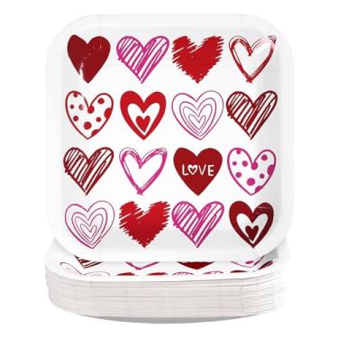 Imagem de 50 peças de pratos de papel para o dia dos namorados, 23 cm, vermelho, coração, quadrado, sobremesa, descartável, vermelho, rosa, coração, artigos de festa romântica para o dia dos namorados