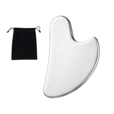 Imagem de Ferramenta facial Gua Sha de aço inoxidável – Ferramenta de massagem redutora de inchaço e escultura da mandíbula para rosto/pescoço, cuidados com a pele, acupuntura Guasha (formato de coração)