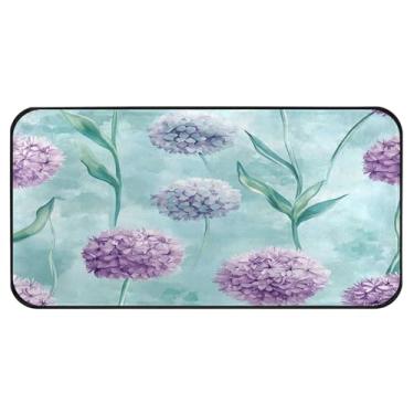 Imagem de Burbuja Tapete de cozinha com flores azul-petróleo roxo 51 x 99 cm, tapete lavável antiderrapante com suporte de borracha, tapete para cozinha, sala de estar, banheiro, decoração de casa