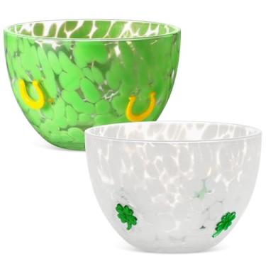 Imagem de FoldTier Conjunto de 2 tigelas de lanche do Dia de São Patrício, 400 ml, taças duplas antiquadas para sobremesa com design de trevo verde, tigelas de servir, presentes para decoração de mesa de