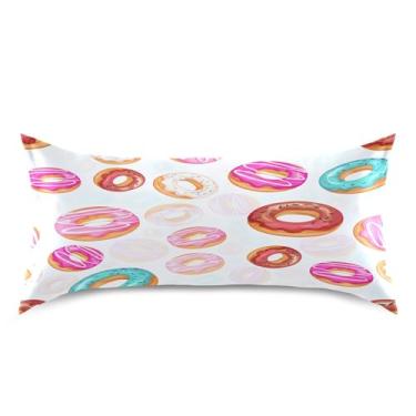 Imagem de xigua Fronha de cetim colorida donuts para cabelo e pele lavável à máquina almofada de cetim refrescante king capa de travesseiro com fecho de envelope, 50,8 cm x 101,6 cm