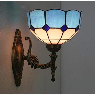 Imagem de Arandela de parede estilo Tiffany, luminária de parede minimalista mediterrânea com cúpula de vitral de 20 cm para sala de estar, quarto, varanda e corredor (6 cores), azul