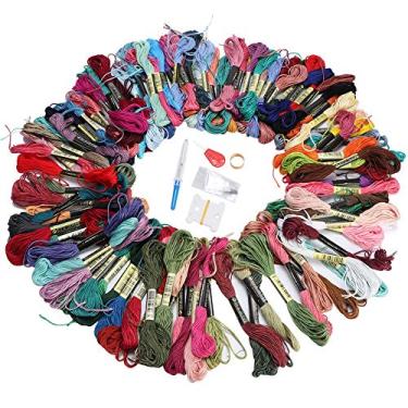 Imagem de Kit de ponto cruz 100 cores linha de bordado DIY acessórios de costura bordado algodão poliéster macio para iniciantes crianças adultos projetos de artesanato