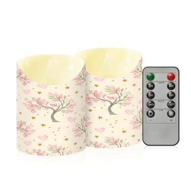 Imagem de Wassud Pacote com 2 velas sem chama e árvore de corações dos namorados com controle remoto, velas realistas cintilantes com temporizador, velas decorativas para Natal, casamento, festa, decoração de