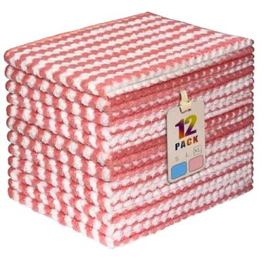 Imagem de AIWIWH Toalhas de prato, panos de limpeza de microfibra de veludo coral, super absorventes e de secagem rápida, panos de prato reutilizáveis sem fiapos para cozinha, lavar pratos (12, X rosa grande)