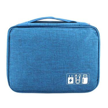 Imagem de Eujgoov Saco de Armazenamento 24.5x18x10cm Caixa de Armazenamento de Roupas de Inverno, Organizador de Viagem Portátil Com Múltiplas Grades para Gadgets Fones de Ouvido Bancos de Energia (Lago Azul)