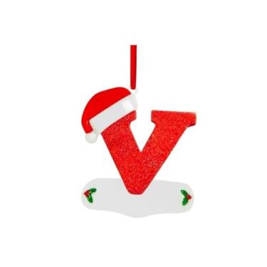 Imagem de Generic Pingente de letra de árvore de Natal A-Z chapéu de Natal letras pingentes vermelho árvore de natal pingente de carta de bênção (V)