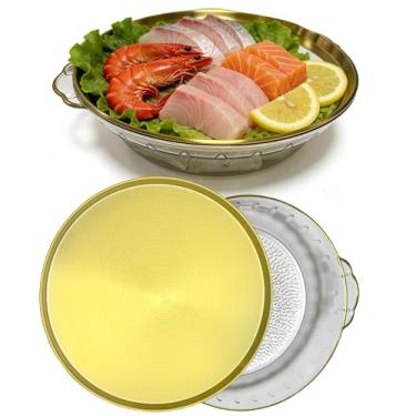 Imagem de AUZPFRUM Bandeja de servir gelada dourada para festas, compartimentos de 30 cm, tigela de gelo, mantém alimentos e frutas, prato frio para vegetais, frutos do mar, camarão, coquetel, aperitivo, ostras