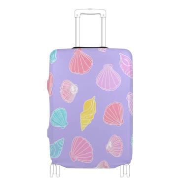 Imagem de Joisal Seashells Capas de mala roxas em cores pastel, protetor de bagagem, bonito, personalizado, acessórios de bagagem de viagem, P, serve para estojo de 45 a 50 cm, Conchas em cores pastel, roxo, L