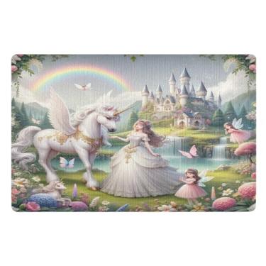 Imagem de Joisal Linda princesa com unicórnio branco tapete de porta grande antiderrapante tapetes de boas-vindas para porta da frente 81 x 50 cm tapetes de chão
