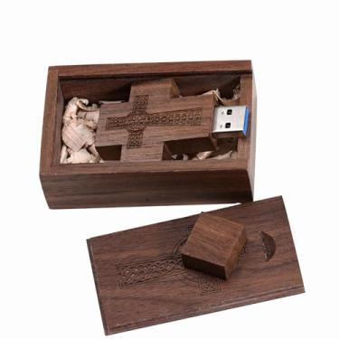 Imagem de Pen drive USB personalizado em forma de cruz, pendrive de madeira religiosa personalizada para presentes de igreja, eventos cristãos, lembrancinhas de casamento, lembranças memoriais, caixa de
