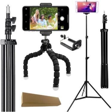 Imagem de Kit Youtuber Tripé Profissional Pedestal Suporte Celular Tripé Flexíve