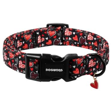 Imagem de DOGWONG Coleira para cães de Dia dos Namorados, coleira de cachorro de coração vermelho fêmea ou macho ajustável de algodão com fivela de liberação rápida para cães pequenos, médios e grandes, PP