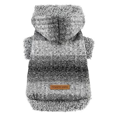 Imagem de Fitwarm Suéter felpudo para cães, roupas de inverno de malha para cães pequenos, menino, menina, roupa com capuz de gato de estimação, cinza mesclado, preto, médio