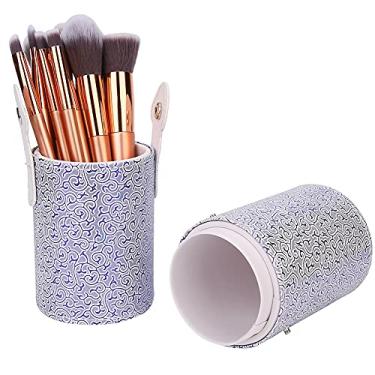 Imagem de Yinhing Portátil PU Couro Pincel de Maquiagem Copo Tubo Suporte de Viagem Recipiente de Cosméticos Ferramenta Elegante Organizador Durável para Mulheres (Barril de trompete com padrão de garra de