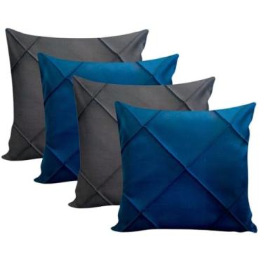 Imagem de Almofadas Cheias em Suede Drapeada 45x45cm Decorativas Sala Quarto Sofá(2 MARINHO + 2 CINZA)