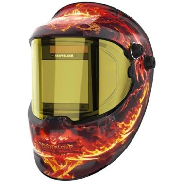Imagem de YESWELDER Capacete de soldagem com escurecimento automático com vista lateral, visão panorâmica de 180°, 1/1/1/1 capa de soldador movido a energia solar de cor verdadeira, máscara de soldador 3/5-9/9