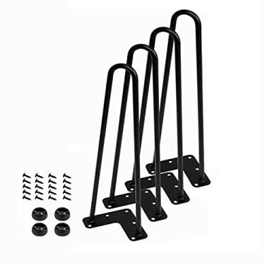 Imagem de TRGCJGH 4 peças pernas de armário de metal pernas de sofá modernas pernas de móveis gancho de cabelo para cômoda suporte de TV mesa lateral com proteção de fundo de borracha, 19,7 polegadas